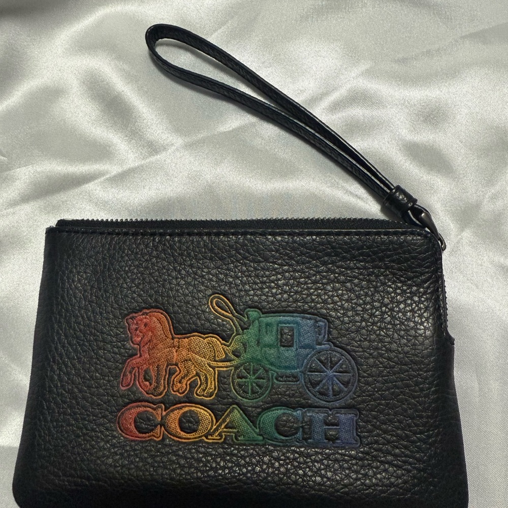 Coach Black Wristlet with Multicolor Logo